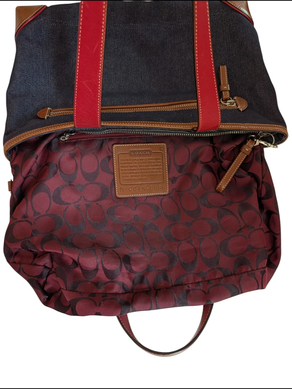 Coach Vintage Y2K Denim Leather Racing Stripe Tote Bag Leatherware (C04K-6866)